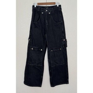 Y2K Liquid Lagoon Baggy Wide Leg Skater Jeans 30/32 Multi Pockets Cargo Utility